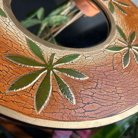 Vintage Other - Vintage 15.75" Orange and Green Crackled Wood Decorative Mirror